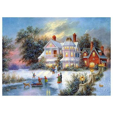 2019 5d Diy Diamond Painting Kits Winter Landscape Cottage QB7152