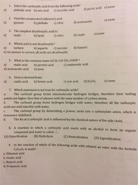 Solved 1. Select the carboxylic acid from the following | Chegg.com