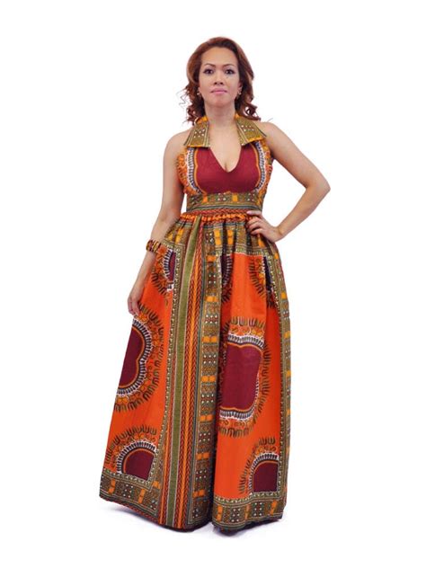 Deep Orange African Dashiki Dress African Clothing Store JT Aphrique