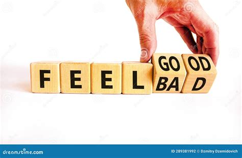 Feel Good Or Bad Symbol Businessman Turns Wooden Cubes And Changes