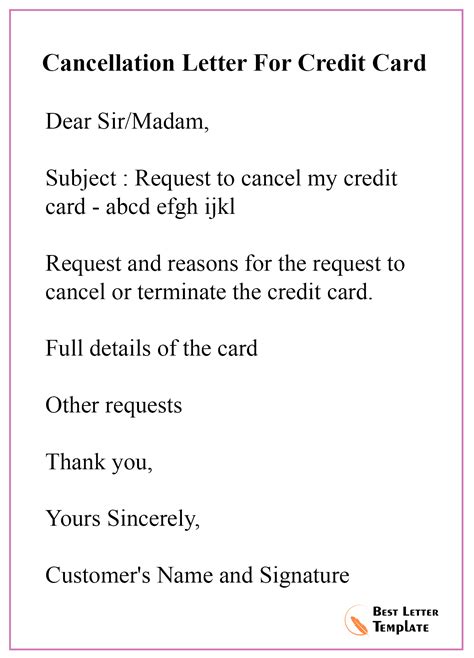 Cancellation Letter For Credit Card Best Letter Template