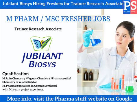 M Pharm MSc Fresher Jobs At Jubilant Biosys