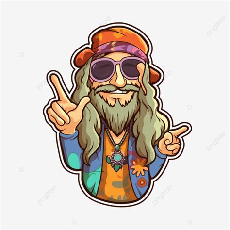 Hippie Cartoon Character Sticker Illustration Vector Hippy Sticker