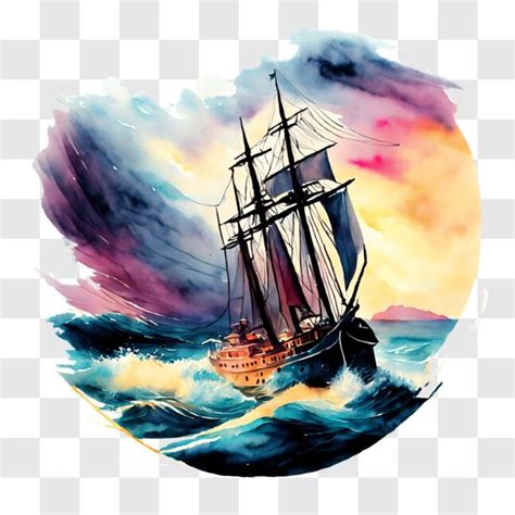 Baixe Pintura Em Aquarela De Um Navio Antigo Png Creative Fabrica