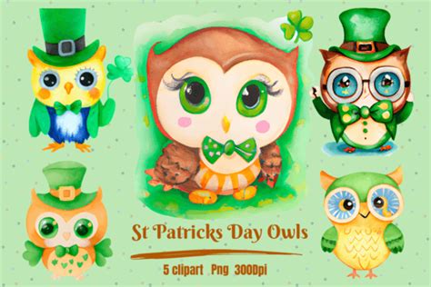 Watercolor St Patricks Day Owls Clipart Graphic By Hamees Store