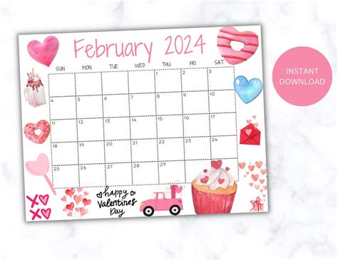 Editable Fillable February 2024 Calendar Printable Wall Calendar 2024