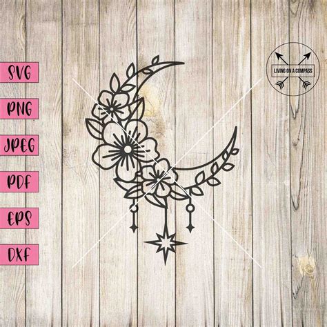 Floral Moon Svg Crescent Moon Svg Moon Svg Moon Png Moon Art Print Moon Clip Art Boho