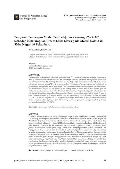 PDF Pengaruh Penerapan Model Pembelajaran Learning Cycle 7E Terhadap