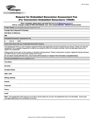 Fillable Online Energex For Connection Embedded Generators Kw