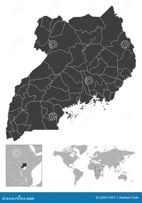 Uganda Detailed Country Outline And Location On World Map Stock