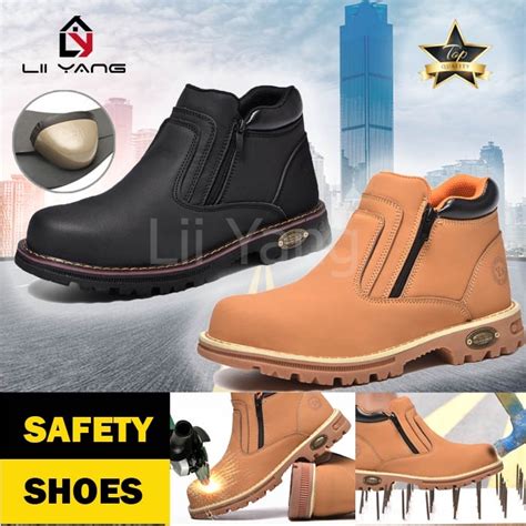 Safety Shoes Zipper Kasut Safety Zip Mid Cut Steel Toe Cap Comfortable