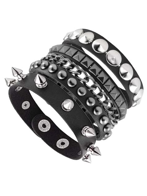 Punk Pu Leather Cuff Bracelet Goth Wristband With Metal Studded 80s