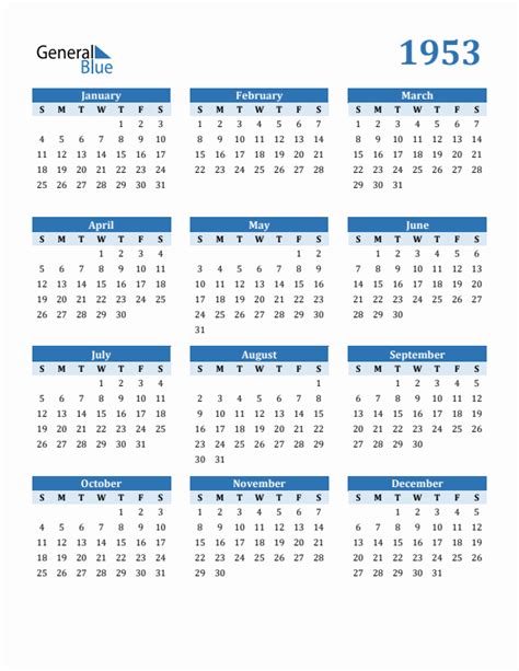 Free 1953 Calendars In PDF Word Excel