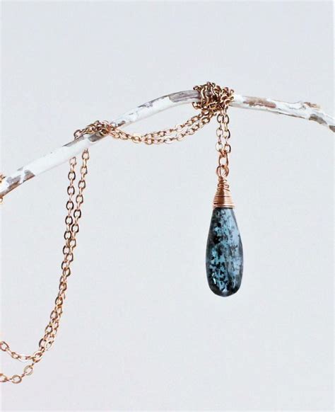 Teal Blue Moss Kyanite Rose Gold Filled Necklace Moss Kyanite Etsy