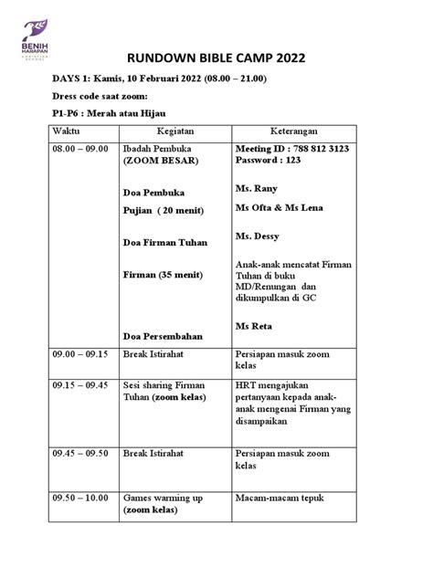 File Rundown Siswa Bible Camp 2021 2022 Pdf