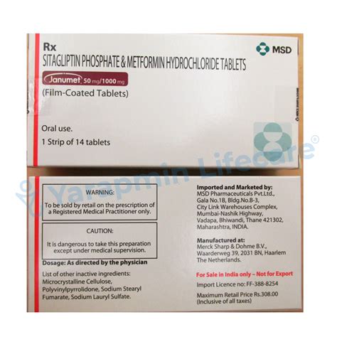 Janumet Sitagliptin 50mg Metformin 1000mg Tablets