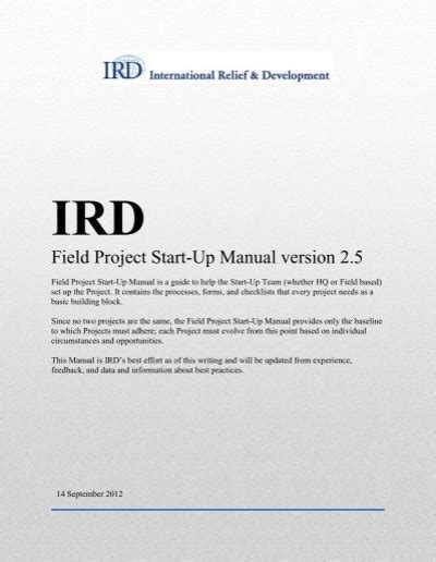 Project Start Up Objectives International Relief And Development