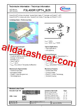 F3L400R12PT4 B26 Datasheet PDF Infineon Technologies AG