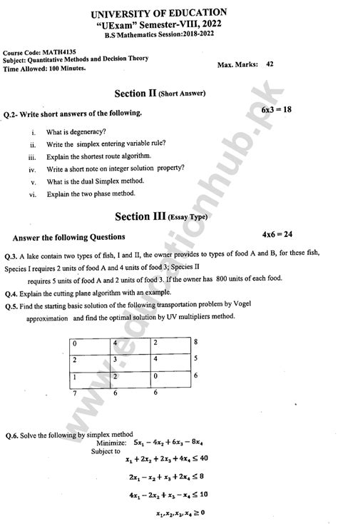 Math4135 Quantitative Methods And Decision Theory Bs Math Education