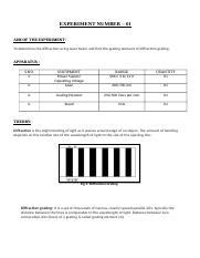 Experiment 1 Diffraction Grating.docx - EXPERIMENT NUMBER - 01 AIM OF ...