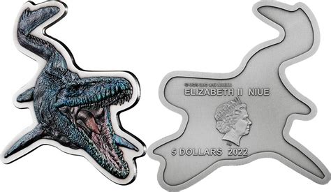 5 Dollars MOSASAURUS Jurassic World Shaped 2 Oz Silver Coin 5 Niue