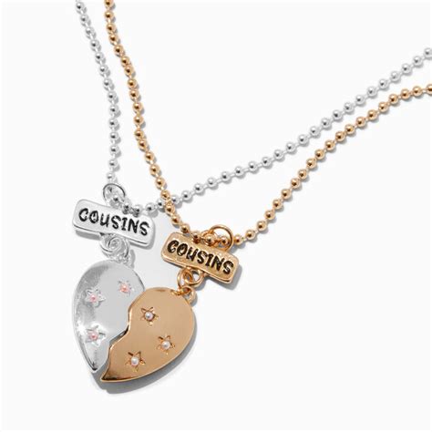 Cousins Mixed Metal Split Heart Pendant Necklaces 2 Pack Claires Us