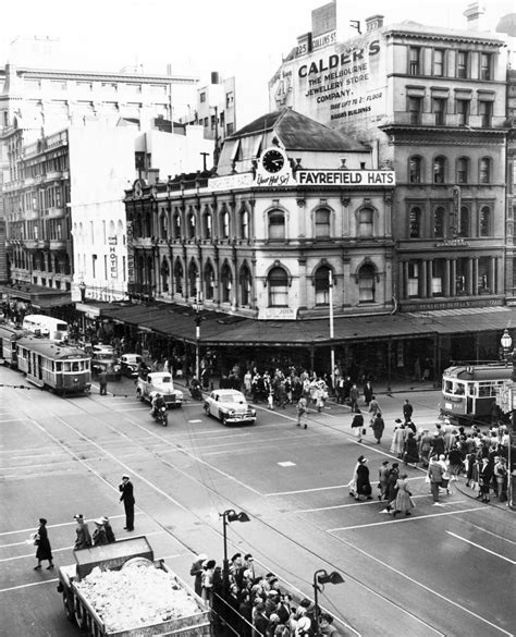 Corner Of Collins And Swanston Streets 1952 Rmelbourne