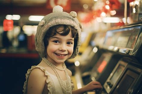 Premium Ai Image Happy Girl In Cashier Costume With Generative Ai