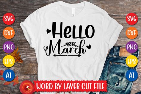 Hello March Svg Design Graphic By Megasvgart · Creative Fabrica