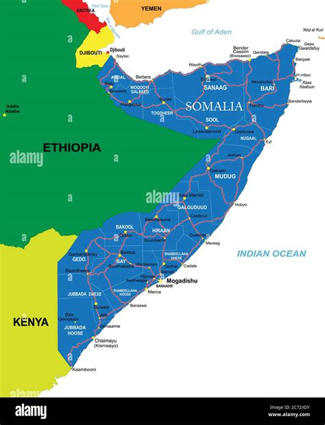 Highly Detailed Vector Map Of Somalia With Administrative Regions Main