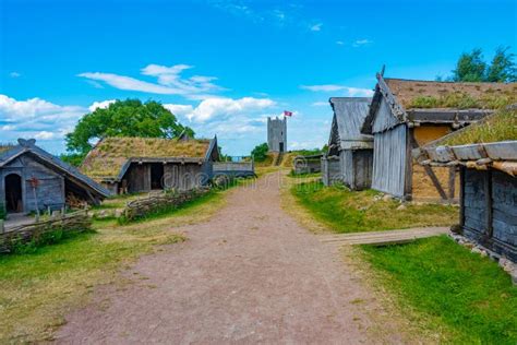 Wooden Huts At Foteviken Viking Museum In Sweden Stock Image Image Of