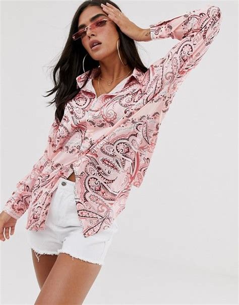 Missguided Satin Shirt In Pink Paisley Print Asos Womens Fashion