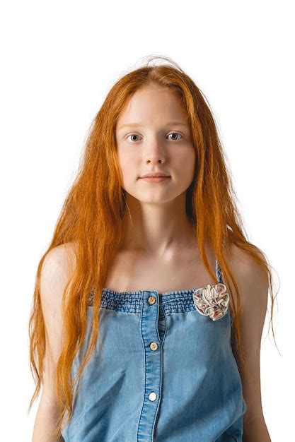 Premium Photo Portrait Of Beautiful Cheerful Redhead Girl With Long Hair