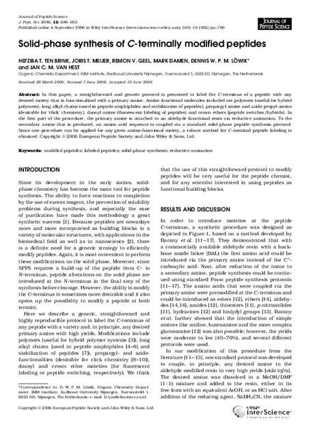 Pdf Solid Phase Synthesis Of C Terminal Modified Peptides Jan Van