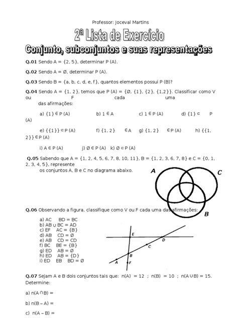 2º Lista De Exercicio 1º Ano Conjuntos E Subconjuntos Conjunto