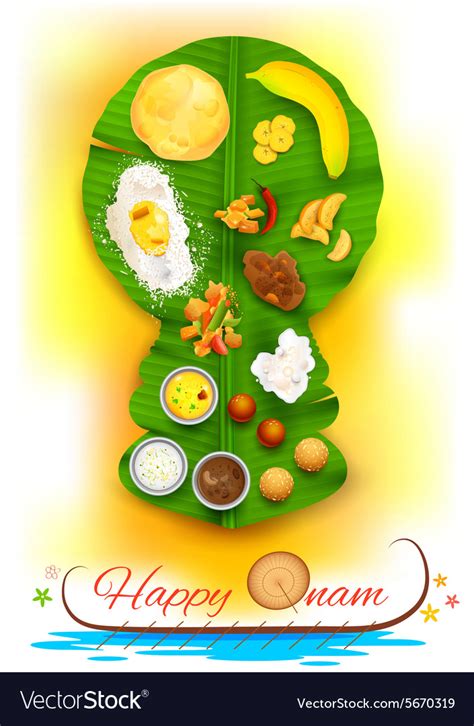 Onam Feast On Banana Leaf Royalty Free Vector Image