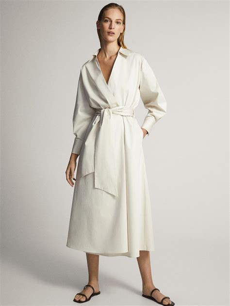 Poplin Shirt Dress With Belt Women Massimo Dutti In Dress