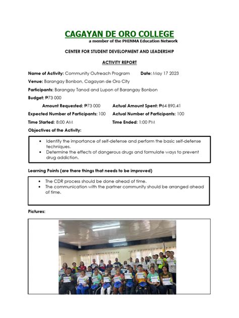 ACTIVITY REPORT - Community Outreach Program | PDF 