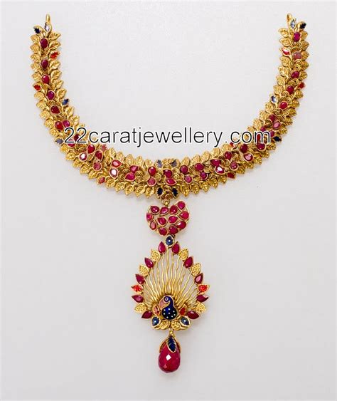 Meena Work Ruby Necklaces Jewellery Designs