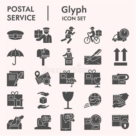 Postal Service Solid Icon Set Postage Mail Collection Vector Sketches