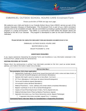 Fillable Online Outside School Hours Care Oshc Enrolment Form