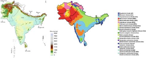 Elevation of South Asia (Left), Climate regions in South Asia according ...