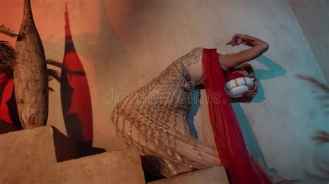 Sultana In Her Palace In Night Dancing Seductively Portrait Of Beautiful Blonde Woman In