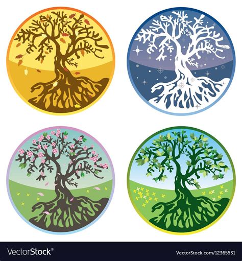 Tree In Four Seasons Royalty Free Vector Image Four Seasons Vector