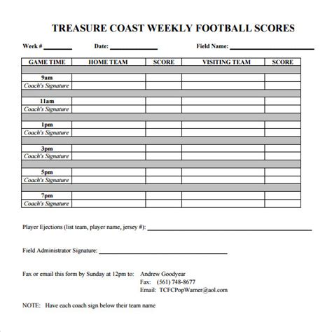 Sample Football Score Sheet Templates Sample Templates Hot Sex Picture