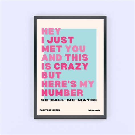 Call Me Maybe Lyrics Digital Wall Art, Carly Rae Jepsen Song, Pop Music Lyrics Poster ...