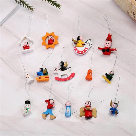 48pcs Christmas Wooden Small Pendants Christmas Decoration Christmas Tree Hanging Decor For