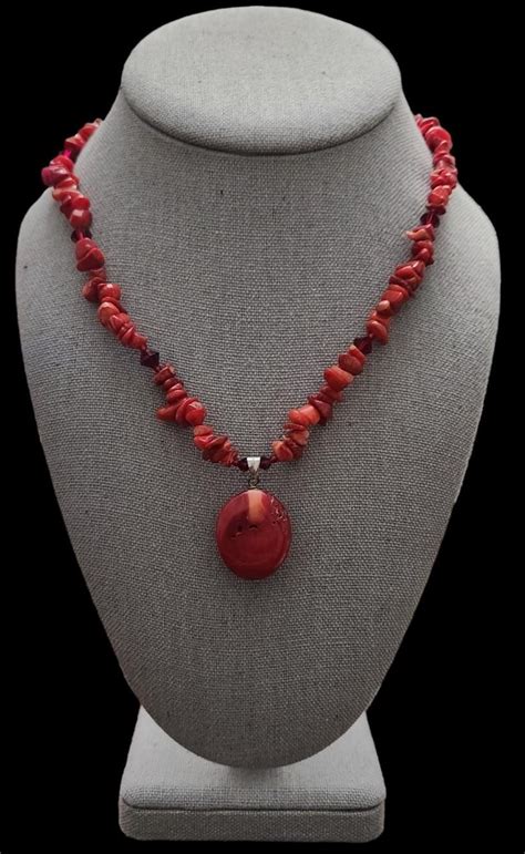 Vintage Sterling Silver Red Coral Beaded Necklace 1888534