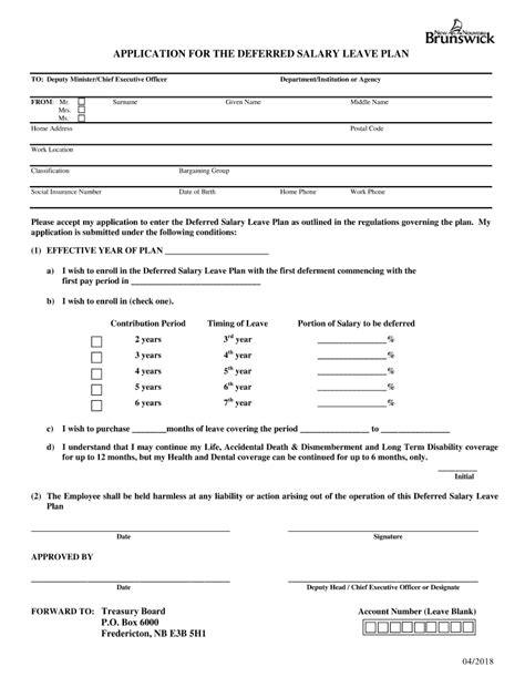 Fillable Online Application For The Deferred Salary Leave Plan Fax