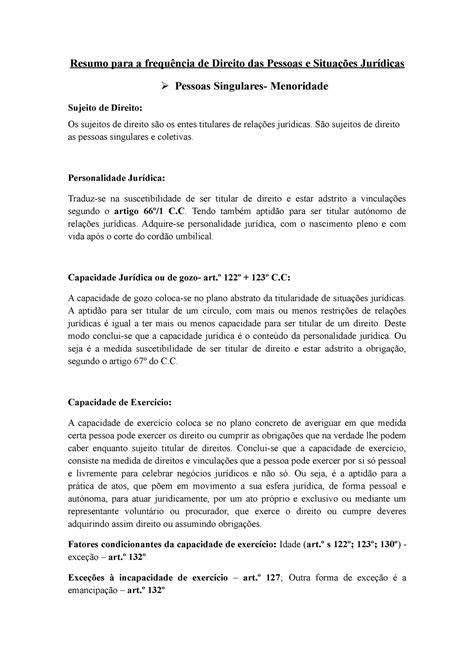 Direito das Pessoas e Situações Jurídicas Resumos ULP Resumo para a